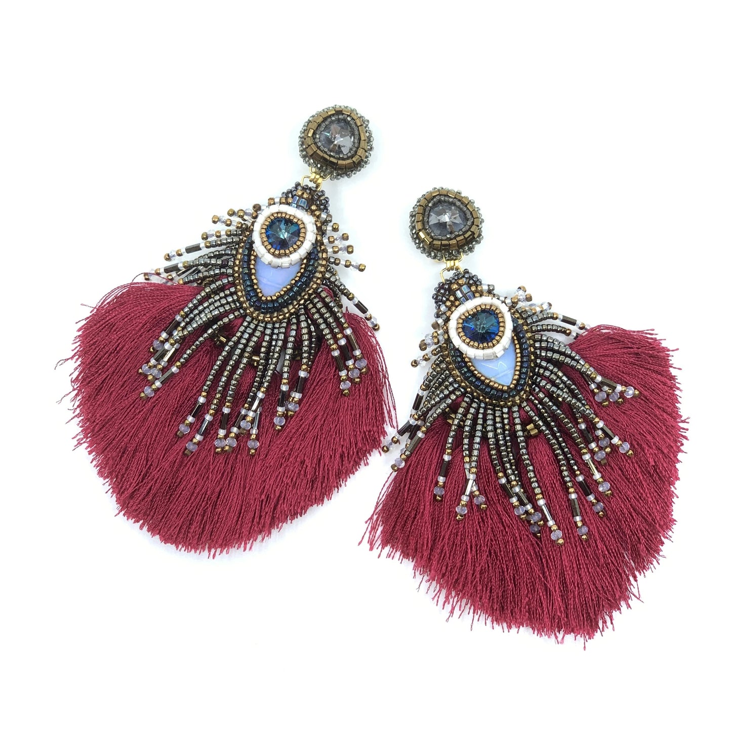 Plume peacock clip earrings